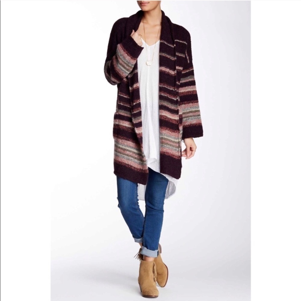 Free People Alpaca Wool Blend Striped Coat Medium